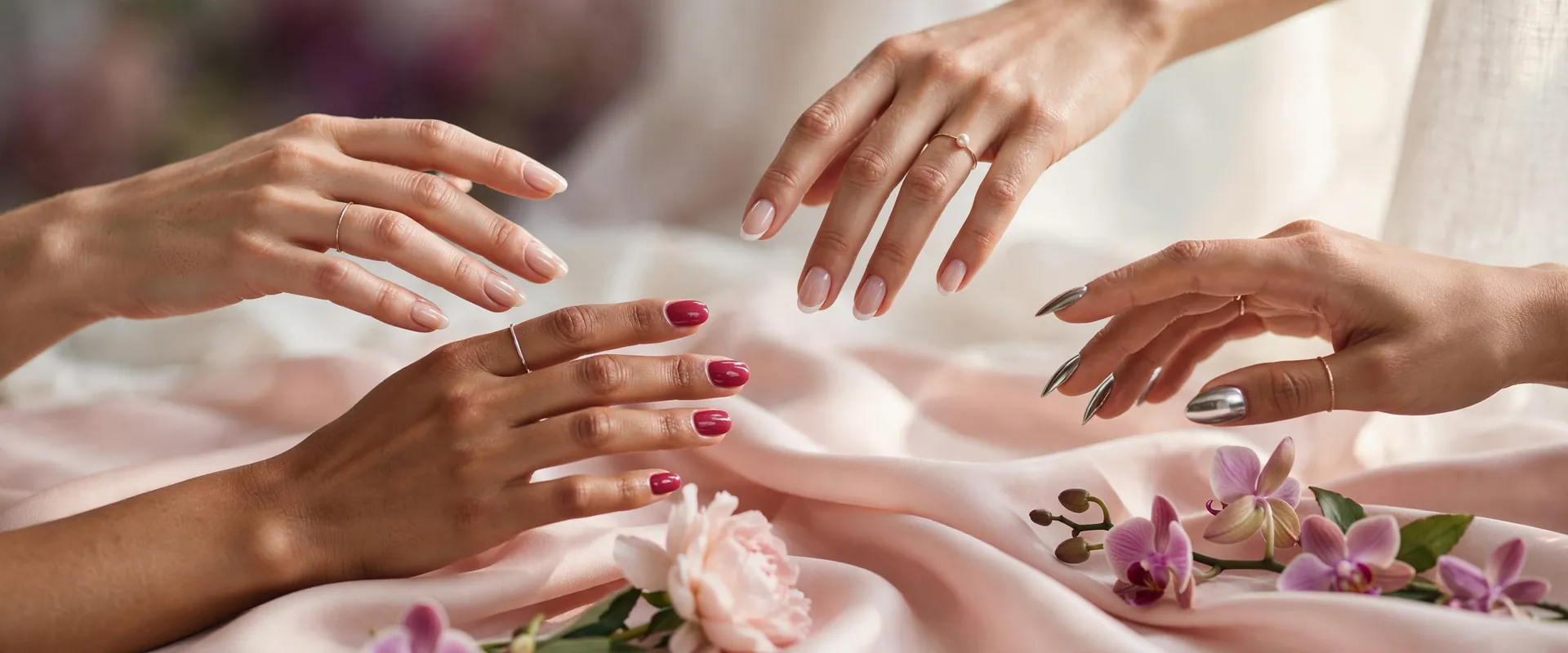 Hands with different nail looks together